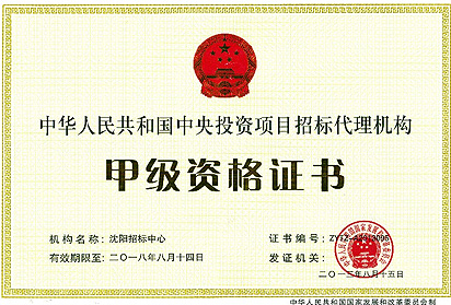 《中央投资项目招标代理甲级资格证书》