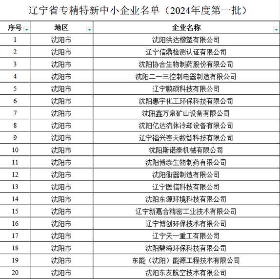 辽宁省工业和信息化厅关于公布 辽宁省专精特新中小企业名单（2024年度第一批）的通知